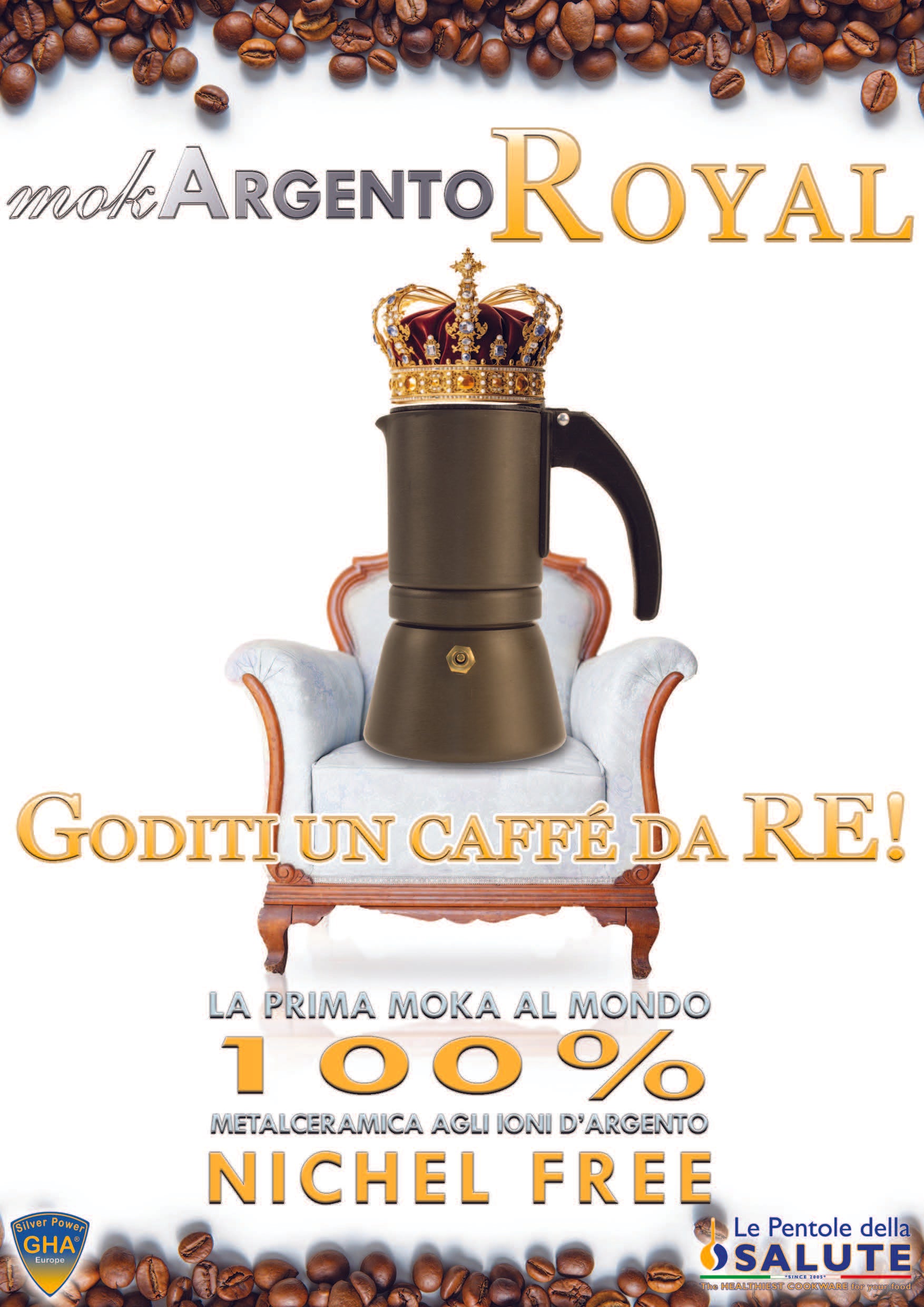 Caffettiera Moka Argento Royal  – Nichel Free in Metalceramica GHA, 2 tazzine